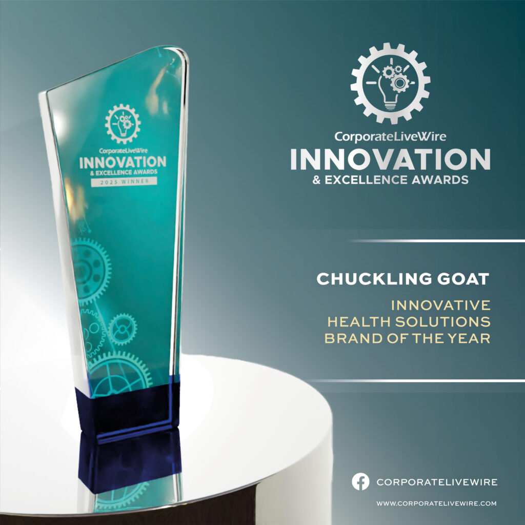 Chuckling Goat named Innovative Health Solutions Brand of the Year 2025 - winner trophy.