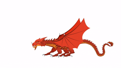 Moving image of cartoon dragon breathing fire.